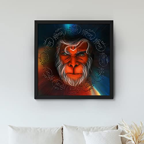 Ritwika's Abstract Wall Art Of Fierce Hanuman Shri Ram Naam in Background Painting With Frame for Home and Office Decor | Size 13.5 x 13.5 Inch, Set of 1 (Multi Colour) - Image 5