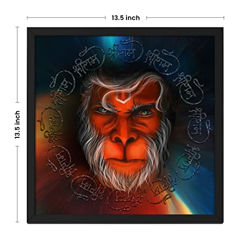 Ritwika's Abstract Wall Art Of Fierce Hanuman Shri Ram Naam in Background Painting With Frame for Home and Office Decor | Size 13.5 x 13.5 Inch, Set of 1 (Multi Colour) - Image 2