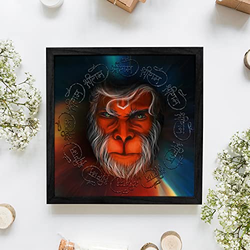 Ritwika's Abstract Wall Art Of Fierce Hanuman Shri Ram Naam in Background Painting With Frame for Home and Office Decor | Size 13.5 x 13.5 Inch, Set of 1 (Multi Colour) - Image 4