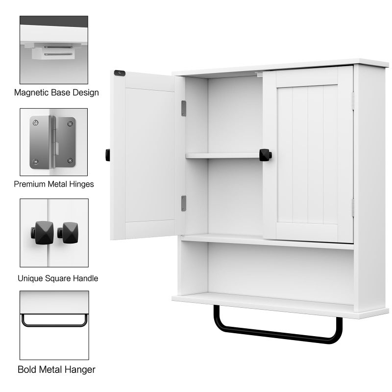 RRX Bathroom Cabinet Wall Mounted Medicine Cabinets with Towels Bar, Over The Toilet Storage Cabinet with 2 Doors and Adjustable Shelf, White Wall Cabinet for Bathroom Laundry Kitchen - Image 5
