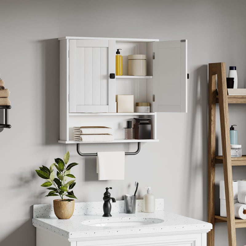 RRX Bathroom Cabinet Wall Mounted Medicine Cabinets with Towels Bar, Over The Toilet Storage Cabinet with 2 Doors and Adjustable Shelf, White Wall Cabinet for Bathroom Laundry Kitchen - Image 4