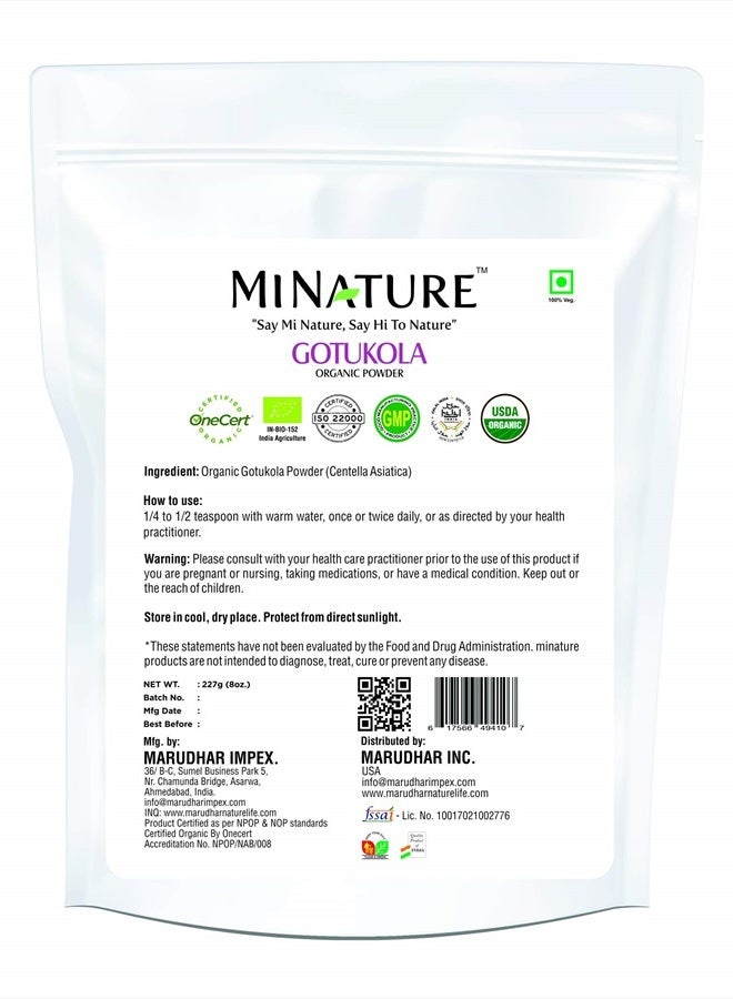 minature mi nature USDA Organic Gotu Kola Powder(Centella asiatica) | 8 oz (227 Gram) (1/2 lb) | Ayurvedic Herb for Memory Enhancement and Healthy Nervous System | Vegan, Non GMO | Healthy Hair and Skin - Image 2
