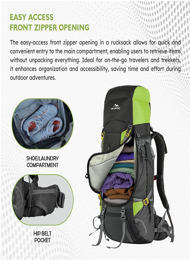تراوك حقيبة ظهر تراوك تيراباوند سعة 60 لترًا للتخييم والرحلات والتنزه، حقيبة سفر مزودة بفتحة أمامية وعلوية للكمبيوتر المحمول/غطاء للمطر/جيب للأحذية، HK014، أخضر - Image 4