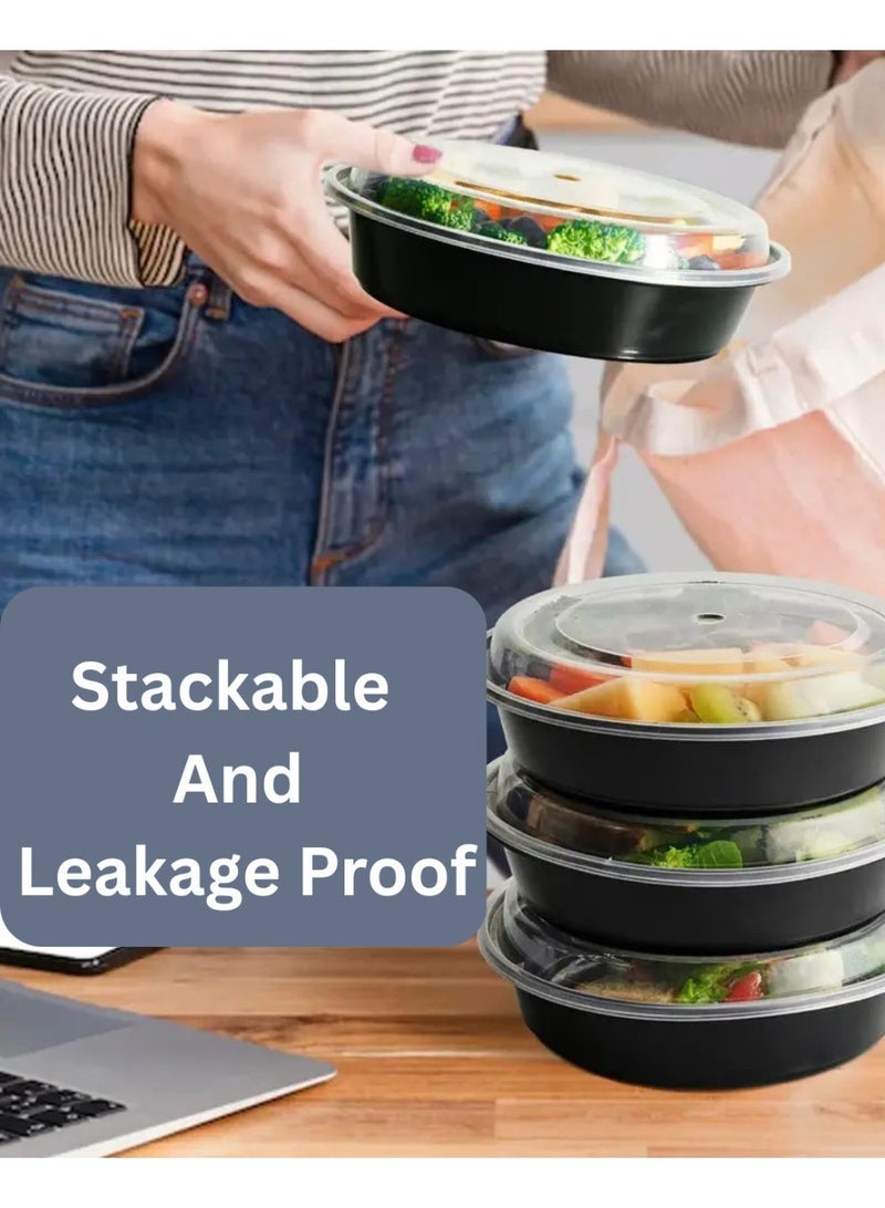TROPS Disposable Microwaveable Round Black Base Container with Clear Lid (RO-24). (50 PCS, Black, 24 Ounce- 710 ml) - Image 4