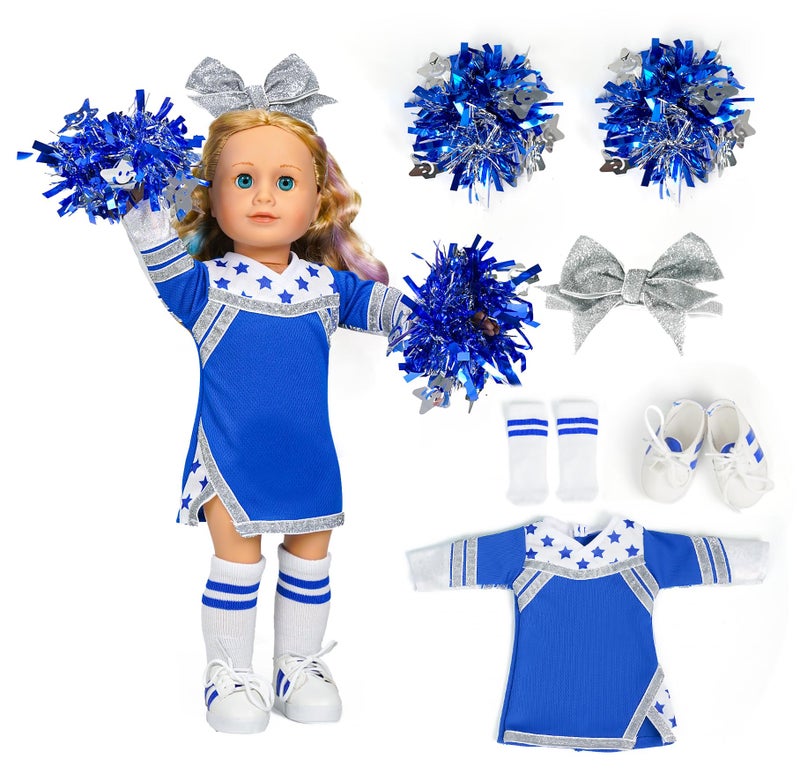 ARTST Cheer Uniform Doll Outfit18 inch Doll Clothes Accessories SetClothing Pom PomsShoesSocks and HairbowValentines Sport Gifts for Girls Age 6NO Doll - Image 3