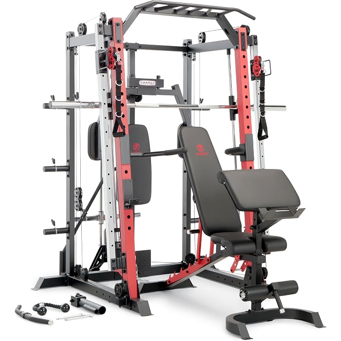 Marcy SMITH MACHINE CAGE SYSTEM HOME GYM MULTIFUNCTION RACK, CUSTOMIZABLE TRAINING STATION -4033, RED - Image 5