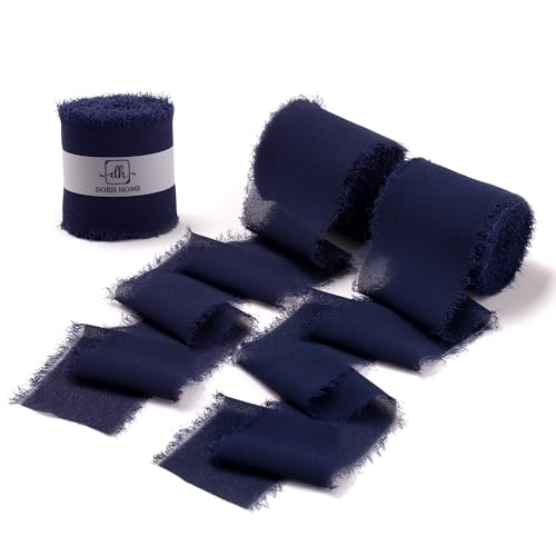 DORIS HOME Dark Navy Chiffon Ribbon for Flower Bouquet, 2" x21Yd Fabric Ribbon for Gift Wrapping, Handmade Frayed Ribbon for Wedding/Christmas Decorations - Image 1