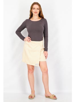 PUBLIC DESIRE Women Solid Mini Skirt, Beige  - Image 4