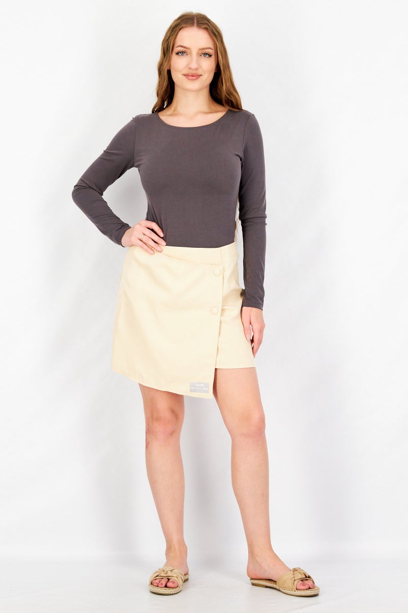 PUBLIC DESIRE Women Solid Mini Skirt, Beige - Image 4