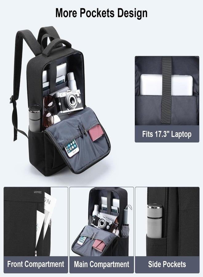 HOMIEE 17 Inch Laptop Backpack Slim Durable Business Backpack with USB Charging Port, Lightweight Casual Daypack for College School Work Travel, Black - Image 4