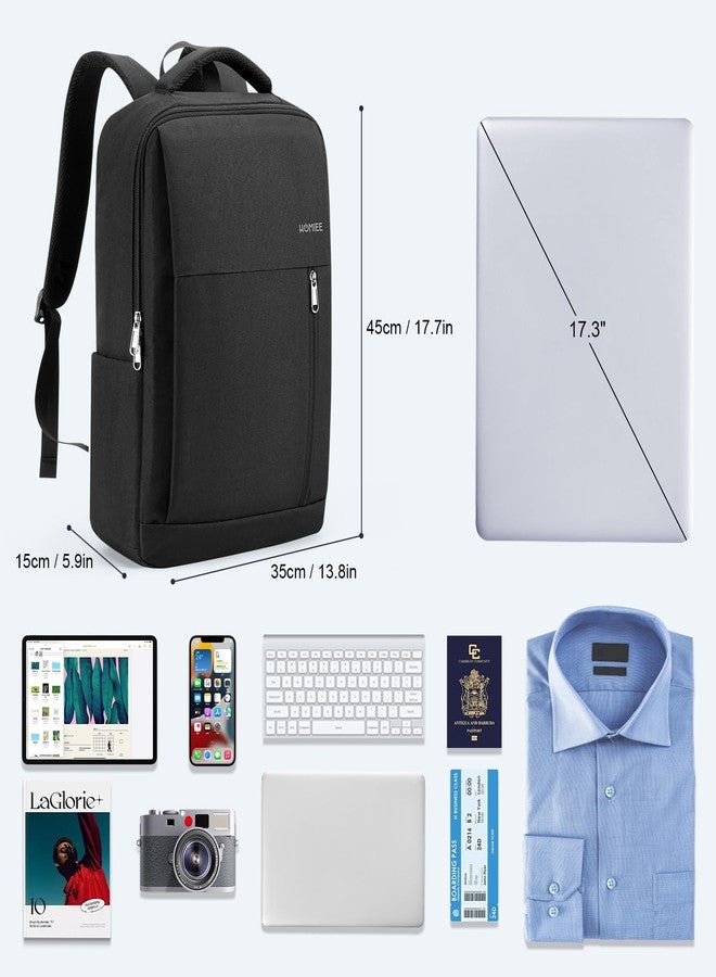 HOMIEE 17 Inch Laptop Backpack Slim Durable Business Backpack with USB Charging Port, Lightweight Casual Daypack for College School Work Travel, Black - Image 3