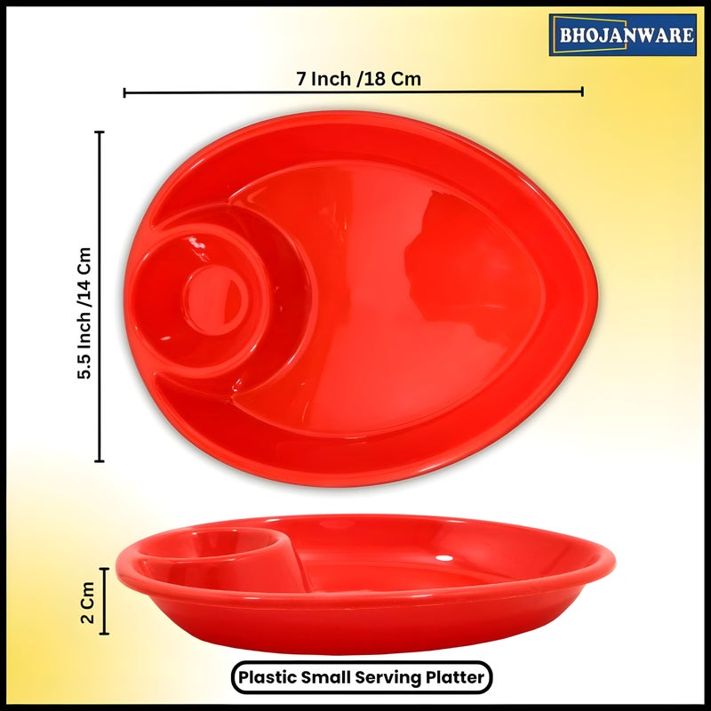 BHOJANWARE Serve Snacks in Style with Our Designer Plastic Platter Set of 6 in Red Color- Perfect for Dinner Parties and Entertaining! (Size: 18 Cm/ 7 Inch) - Image 2