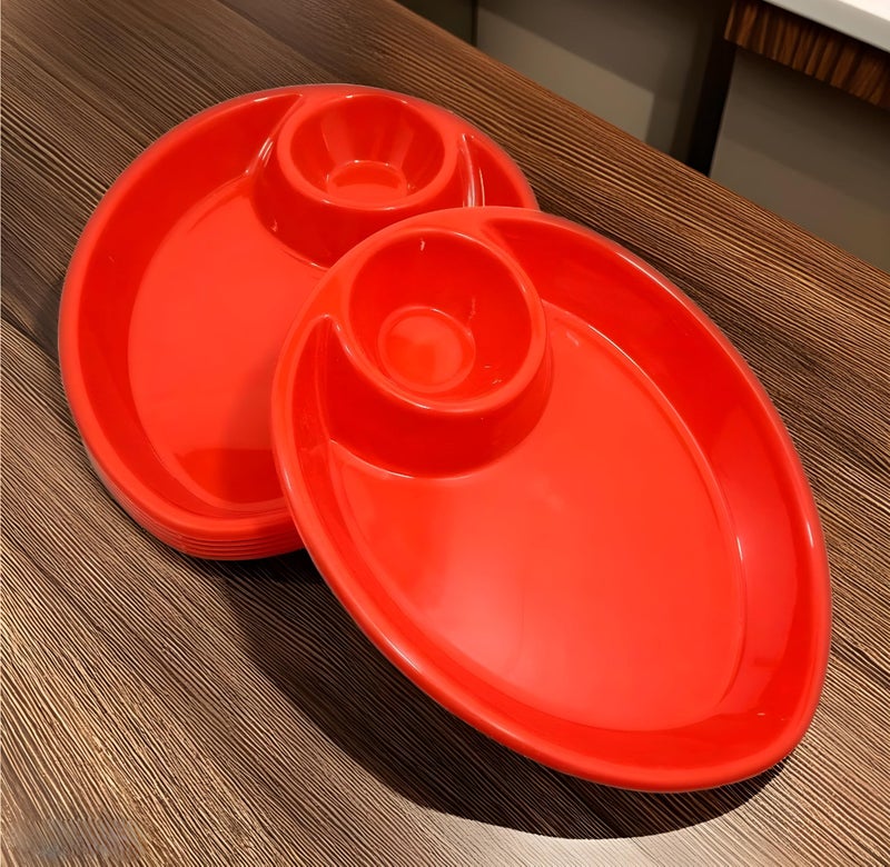 BHOJANWARE Serve Snacks in Style with Our Designer Plastic Platter Set of 6 in Red Color- Perfect for Dinner Parties and Entertaining! (Size: 18 Cm/ 7 Inch) - Image 1