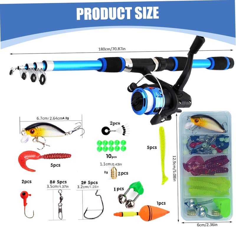 Kids Fishing Rod: 1.8M Ultra-Short Blue Spinning Combo - Portable All-In-One Kit With Bait Box, Durable Kid-Friendly Design for Young Beginner Anglers, Pond and Stream Fishing - Image 5