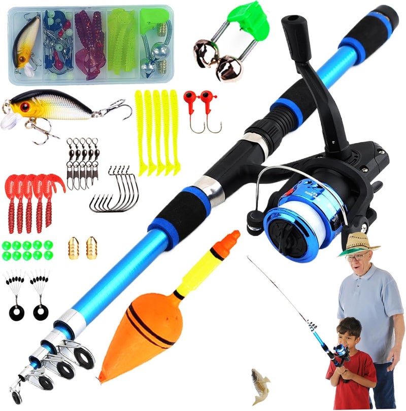 Kids Fishing Rod: 1.8M Ultra-Short Blue Spinning Combo - Portable All-In-One Kit With Bait Box, Durable Kid-Friendly Design for Young Beginner Anglers, Pond and Stream Fishing - Image 1