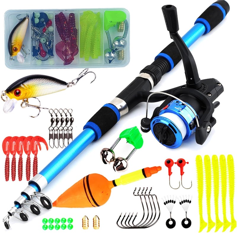 Kids Fishing Rod: 1.8M Ultra-Short Blue Spinning Combo - Portable All-In-One Kit With Bait Box, Durable Kid-Friendly Design for Young Beginner Anglers, Pond and Stream Fishing - Image 2