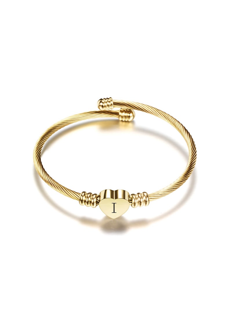 Stylish Stainless Steel Cable Bangle Bracelet Wire Braided Bracelet Love Heart Bangle for Women Jewelry 