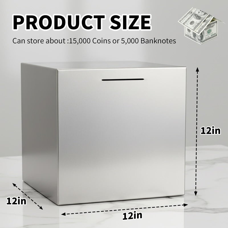 HCHANGEN Biggest Adults Piggy Bank Made of Stainless Steel Largest Piggy Bank for Adults Must Break to Open, Money Savings Box for Cash (Silver, 12inches) - Image 2