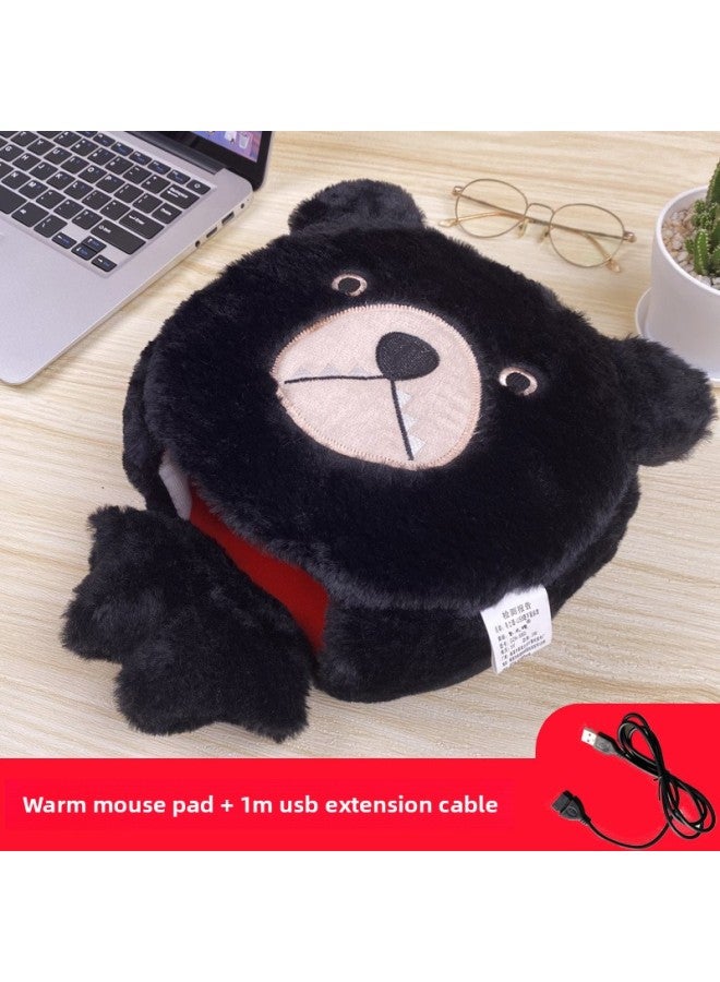 Winter Heating Hand Warmer Mouse Pad With Wrist Winter Mouse Cover Warm Computer Men's Fleece-lined Thickened Gloves-Pattern:Grin Bear + 1m Usb Extension Cable  - Image 1