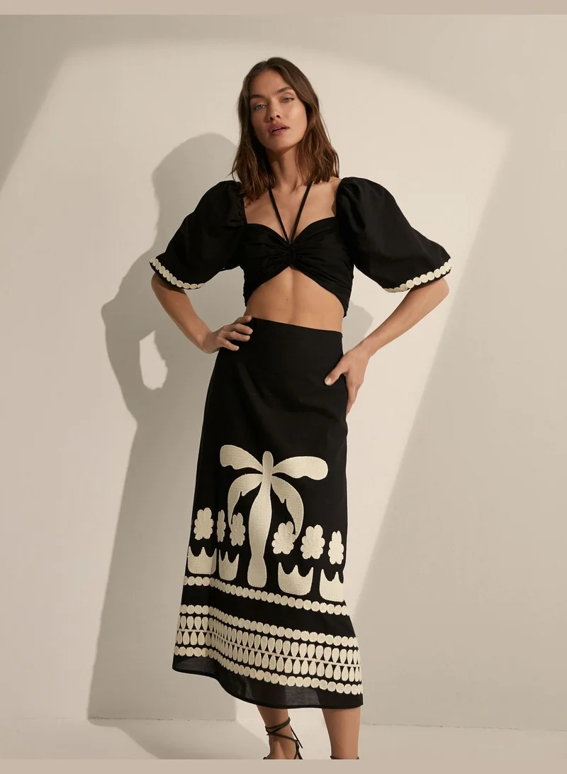 كوتون Melis Ağazat X Koton - Puff Sleeve Crop Blouse