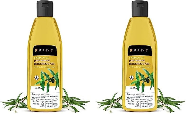 Soulflower Soulflower ColdPressed Bhringraj OilPure Natural Hair Growth Strengthening Nourishing hair roots AntiDandruff Cooling Scalp Coconut Sesame Mother herb 225ml Pack of 2 - Image 1
