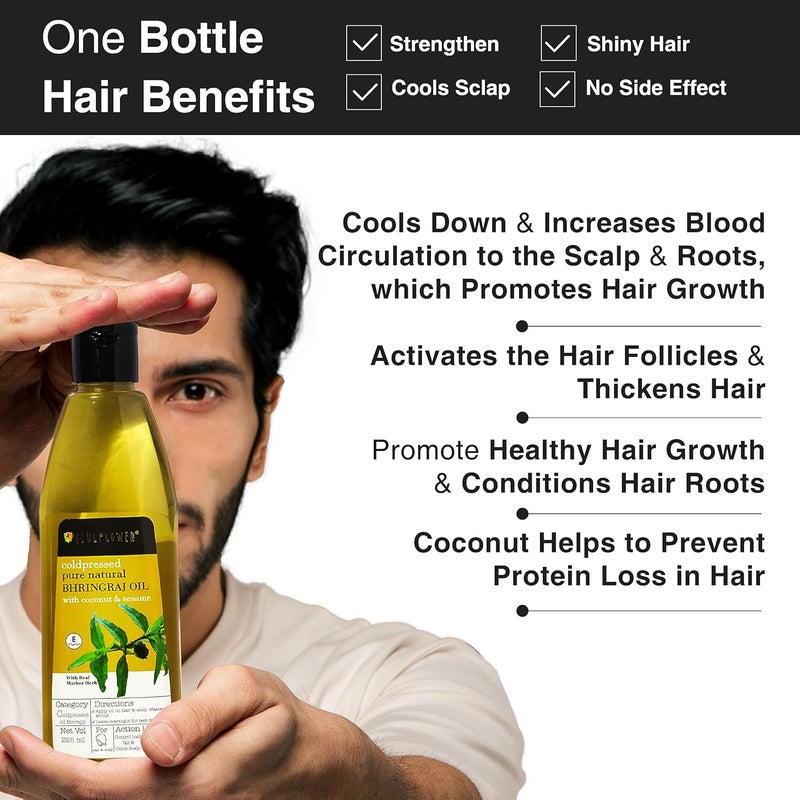 Soulflower Soulflower ColdPressed Bhringraj OilPure Natural Hair Growth Strengthening Nourishing hair roots AntiDandruff Cooling Scalp Coconut Sesame Mother herb 225ml Pack of 2 - Image 4