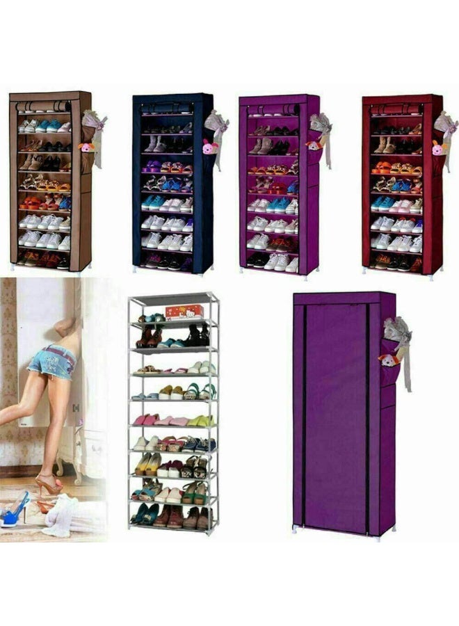 Fabric shoe rack with 10-tier metal shelves