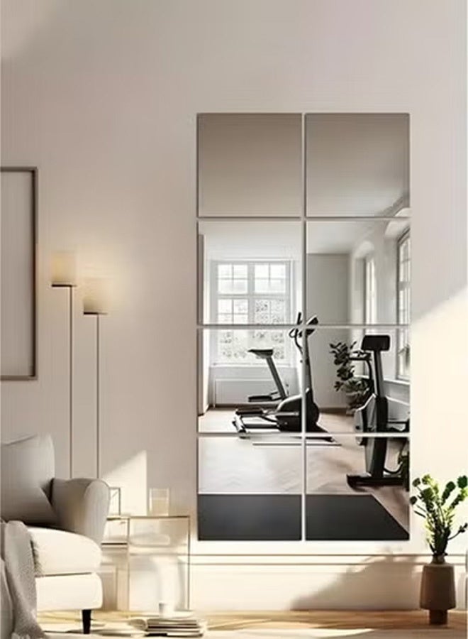 تايمي مرآة حائط كاملة الطول، مرآة حائط كاملة الطول، بلاط مثبت على الحائط، 8 قطع، 30x30 سم، مرايا مكياج طويلة لغرفة النوم، صالة الألعاب الرياضية المنزلية، الباب (زجاج - بدون إطار - 8 قطع) - Image 2