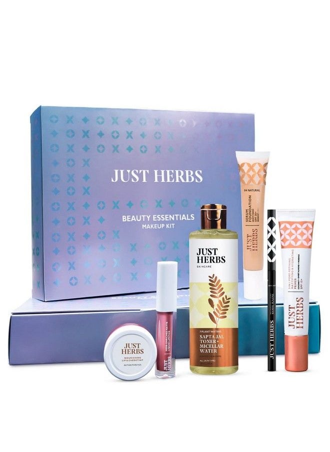 Just Herbs Makeup Kit For Women With Kohl Kajal 3 In 1 Primer Liquid Lipstick Serum Foundation Saptajal Toner And Lip & Cheeck Tint (Combo Gift Set)  - Image 1