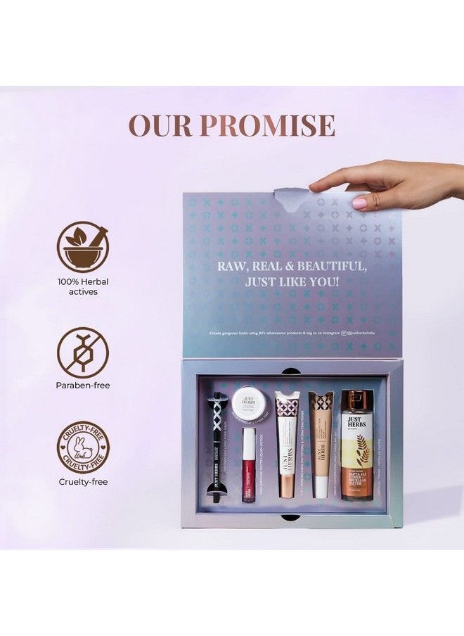 Just Herbs Makeup Kit For Women With Kohl Kajal 3 In 1 Primer Liquid Lipstick Serum Foundation Saptajal Toner And Lip & Cheeck Tint (Combo Gift Set)  - Image 5