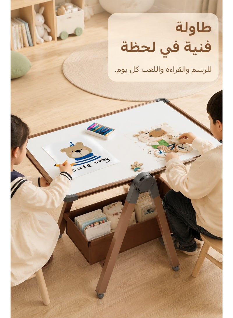 Miya 2 in 1 Adjustable Children's Drawing Easel with Magnetic Whiteboard and Blackboard, Double-Sided Drawing Board, 360° Rotation, Movable Easel Stand Wooden Dry Erase Board with Whiteboard and Blackboard Suitable for Boys and Girls - Image 4