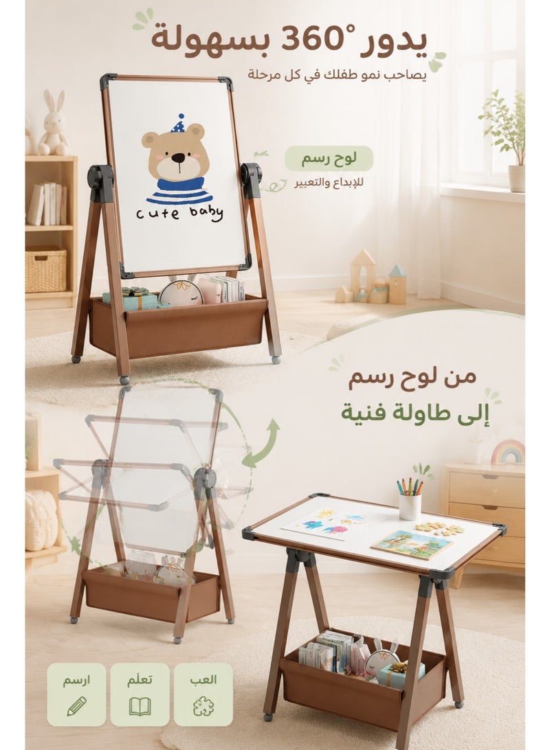 Miya 2 in 1 Adjustable Children's Drawing Easel with Magnetic Whiteboard and Blackboard, Double-Sided Drawing Board, 360° Rotation, Movable Easel Stand Wooden Dry Erase Board with Whiteboard and Blackboard Suitable for Boys and Girls - Image 3