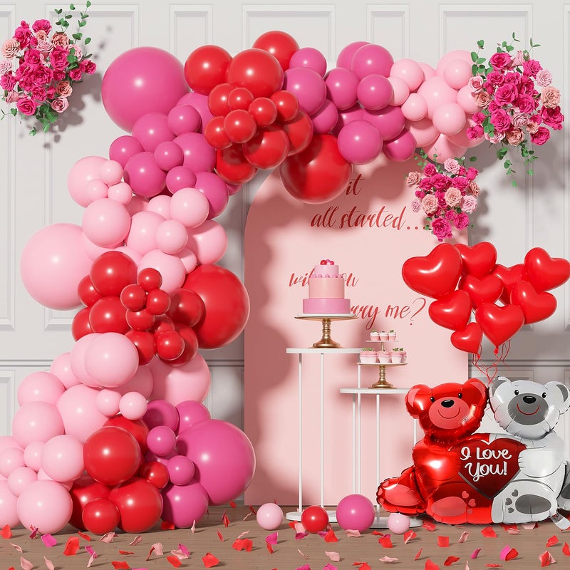 duile Valentines Day Balloon Arch Garland Kit Pink Red Balloons Red Heart Balloons for Valentines Day Anniversary Mothers Day Wedding Engagement Party - Image 3