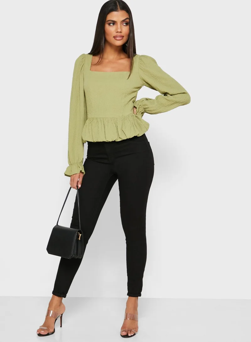 Missguided Tall Linen Look Peplum Top