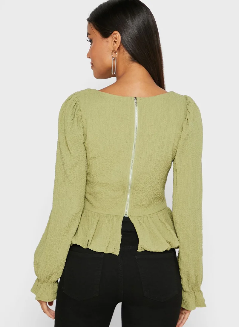 Missguided Tall Linen Look Peplum Top