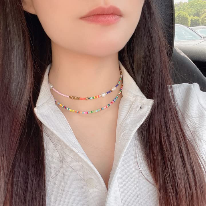 Wellike Beaded Choker Necklace for Women Aesthetic Boho Necklaces for Stainless Steel 18K Gold Plated Y2K Colorful Trendy Cute Summer Jewelry Gift - Image 3