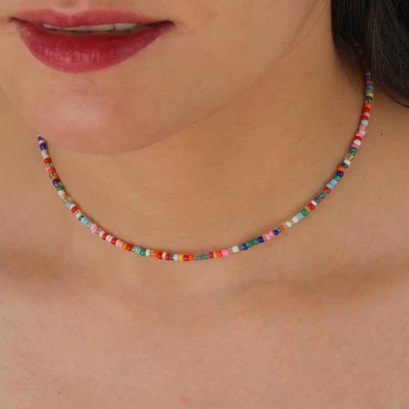 Wellike Beaded Choker Necklace for Women Aesthetic Boho Necklaces for Stainless Steel 18K Gold Plated Y2K Colorful Trendy Cute Summer Jewelry Gift - Image 5