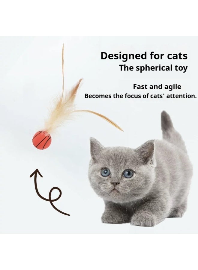 Cat elastic balls set of 3, indoor interactive cat toy, agile moving cat balls with elastic feather tails - Image 2