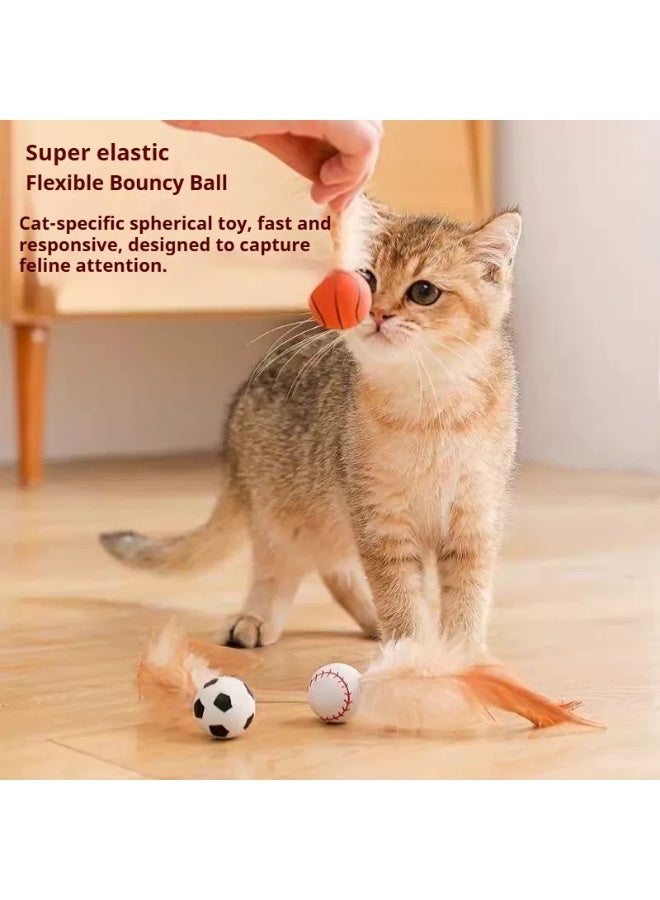 Cat elastic balls set of 3, indoor interactive cat toy, agile moving cat balls with elastic feather tails - Image 4