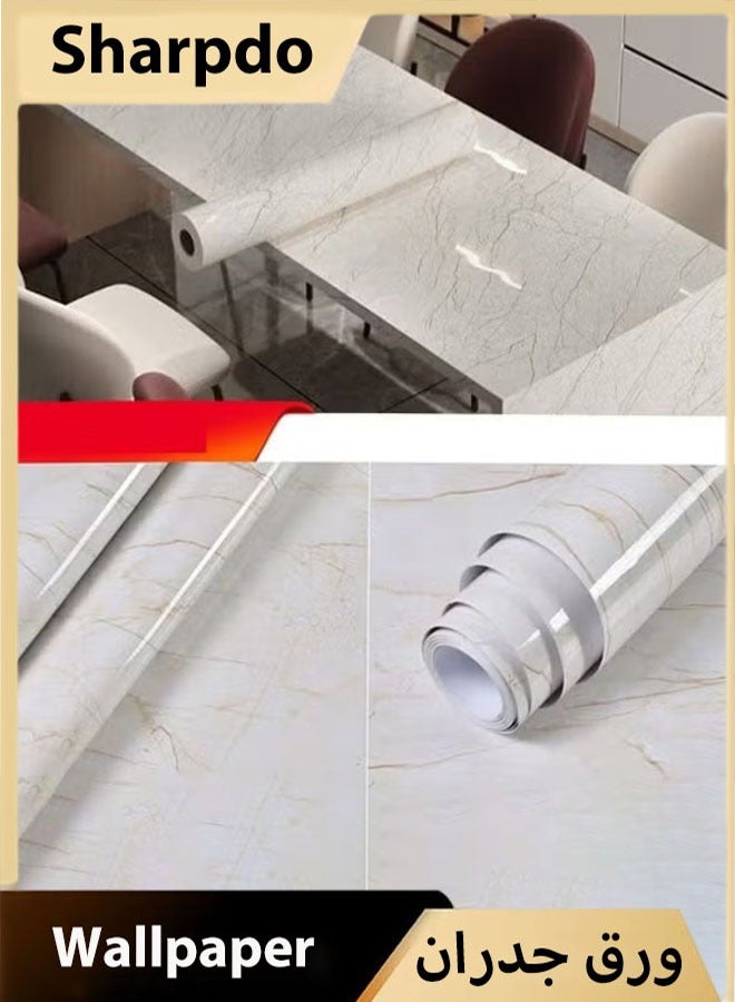 Sharpdo Sandalwood-White Wallpaper Sandalwood-White Peel and Stick Wallpaper Marble Counter Top Stick on Wallpaper Backsplash Self Adhesive Wallpaper (white gold Stripe, 3m×60cm) - Image 1