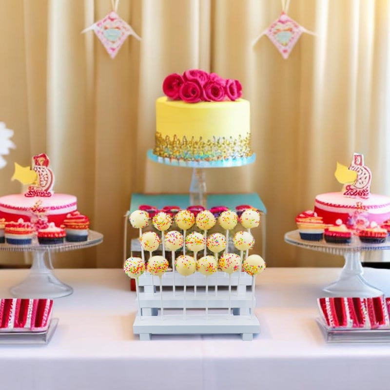 NANGOPOP Cake Pop Stand Display Riser - 3 Tier Wood Lollipop Holder, 17 Hole Sucker Stand for Dessert Table of Wedding, Birthday Party - White, Collapsible, Fit 5/32" (4mm) Lollipop Sticks - Image 2