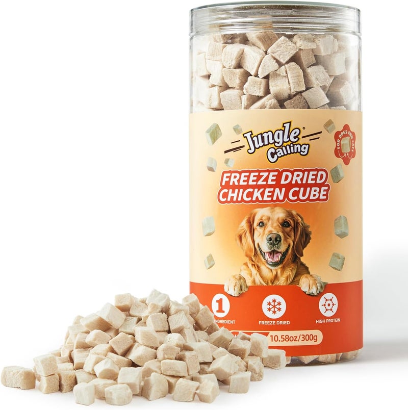 Jungle Calling Freeze Dried Chicken Cat & Dog Treats, Single Ingredient Chicken Bites for Cats & Dogs, High Protein Pet Training Treats, Edible Organic Food Topper, 10.58 oz - Image 1
