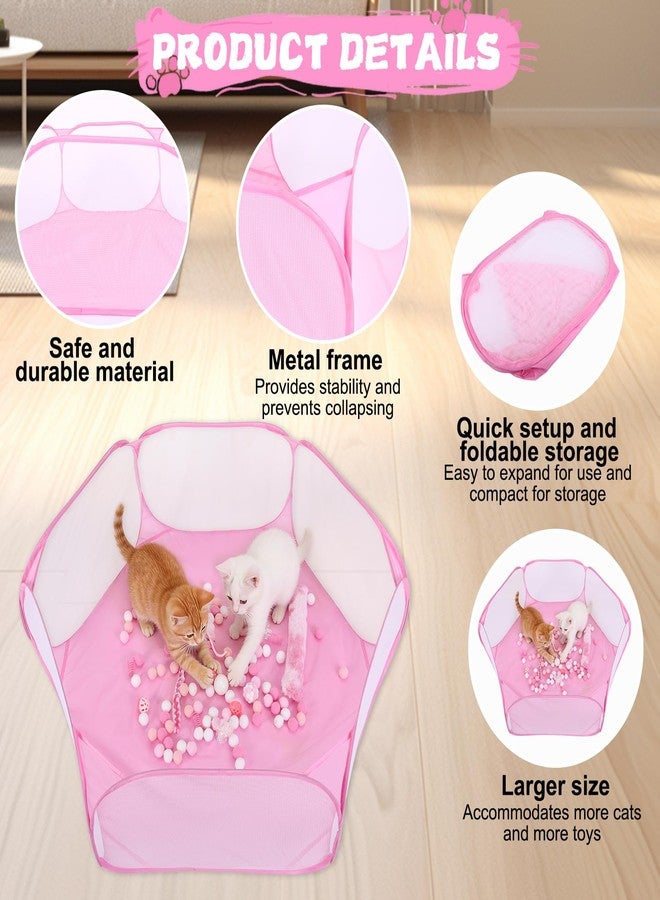 Foxtell Pink Cat Ball Pit Include 115 PCS Interactive Cat Toys for Indoor Bored Self Play Enrichment Toy for Indoor Cats Interactive Fun and Exercise - Image 3