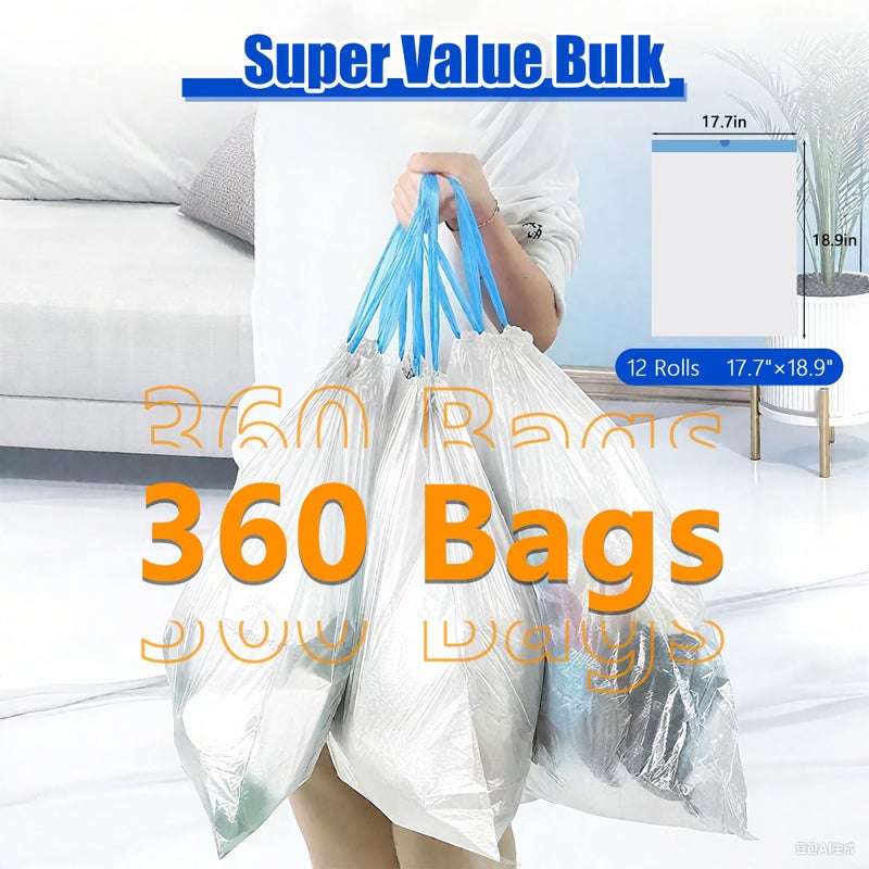 LEAGIM Small Trash Bags 3 Gallon, 360 Count -1.2 Mil Drawstring Mini Garbage Bags, White Plastic Trash Can Liners for Bathroom Accessories, 12 Liter, Bedroom, Dorm Room Essentials, Office - Image 5