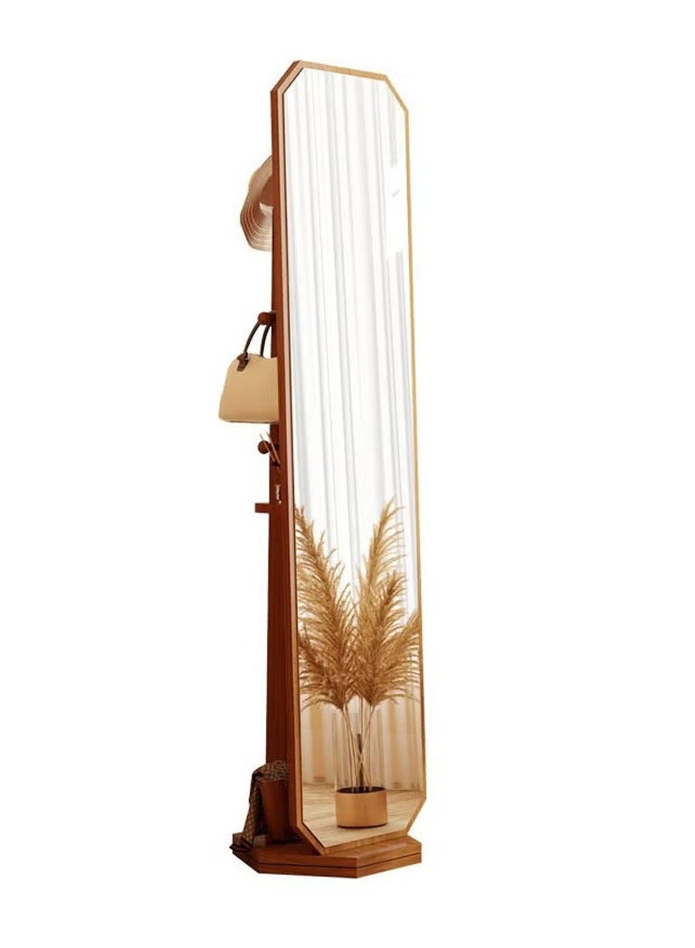 keke Antique-Style Rotating Full-Length Mirror with Integrated Coat & Storage Rack – Unique Shaped Floor Mirror for Bedroom & Living Room 40 width 160 Length Walnut Color - Image 3