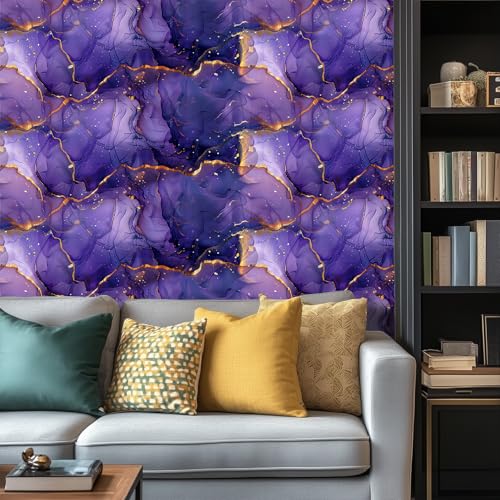 HOMETITUTE Gold Purple Marble Wallpaper Contact Paper 157x394 Peel and Stick Wall Paper Self Adhesive Vinyl Wallpaper Removable Marble Wall Sticker for Cabinet Countertop Shelf Liner Decor - Image 3
