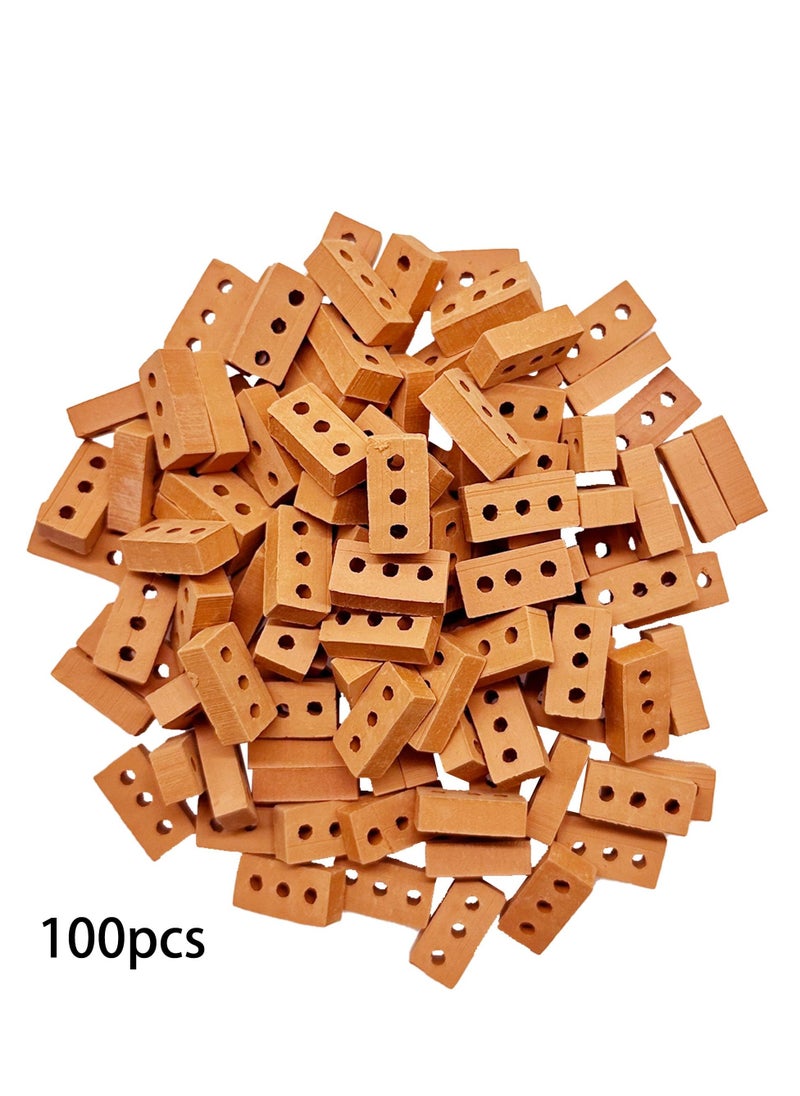 Excefore - 100 Pieces Mini Bricks Tiny Bricks, DIY Materials Realistic Fake Bricks Mini Blocks, Suitable for Miniature House Buding, Dollhouse Mini Garden Accessories (3 Holes Mini Red) - Image 1