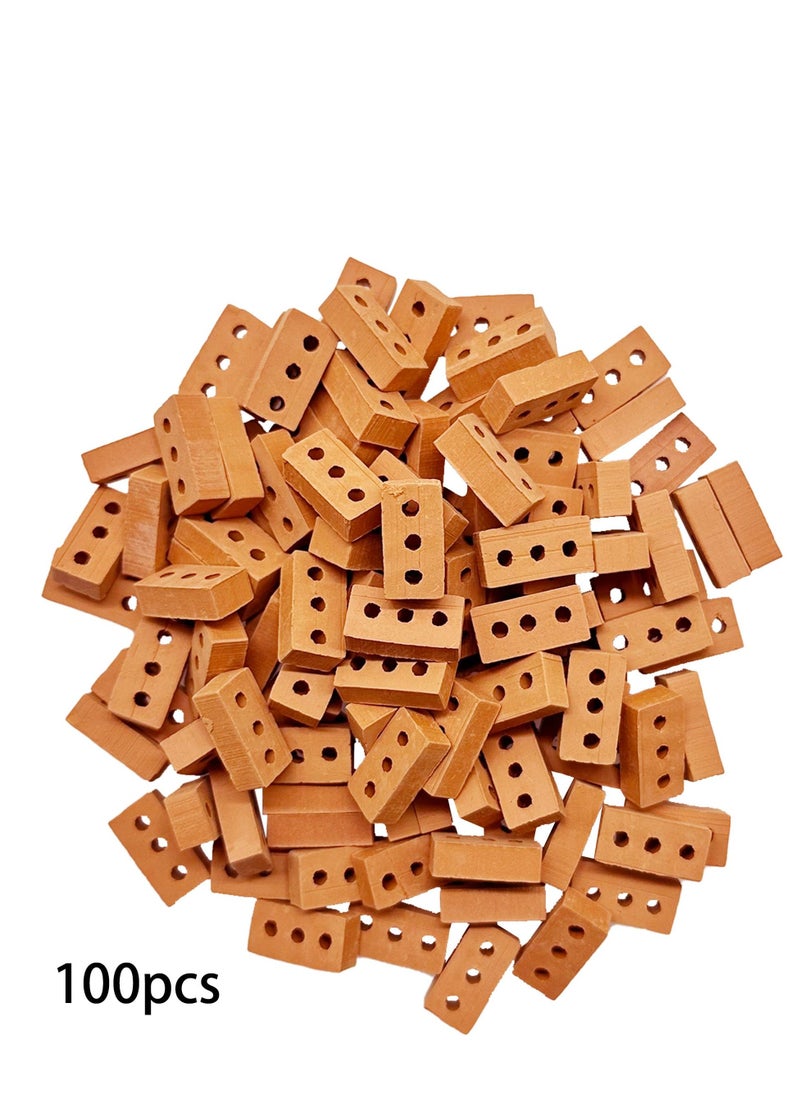 Excefore - 100 Pieces Mini Bricks Tiny Bricks, DIY Materials Realistic Fake Bricks Mini Blocks, Suitable for Miniature House Buding, Dollhouse Mini Garden Accessories (3 Holes Mini Red) - Image 1