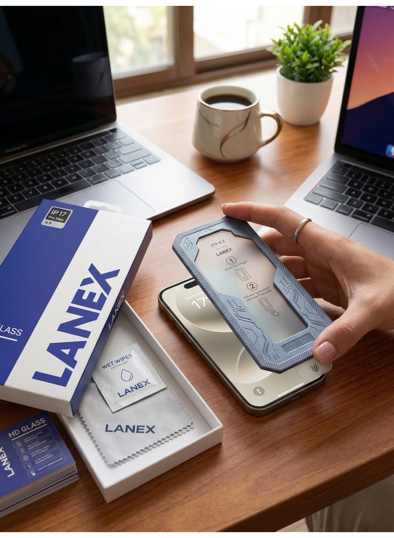 لانيكس شاشة حماية زجاجية فاخرة لهاتف ايفون 17 برو ماكس (iPhone 17 Pro Max) مقاس 6.9 بوصة مع صندوق تركيب تلقائي وأدوات تنظيف - زجاج مقوى عالي الشفافية (HD) - Image 5