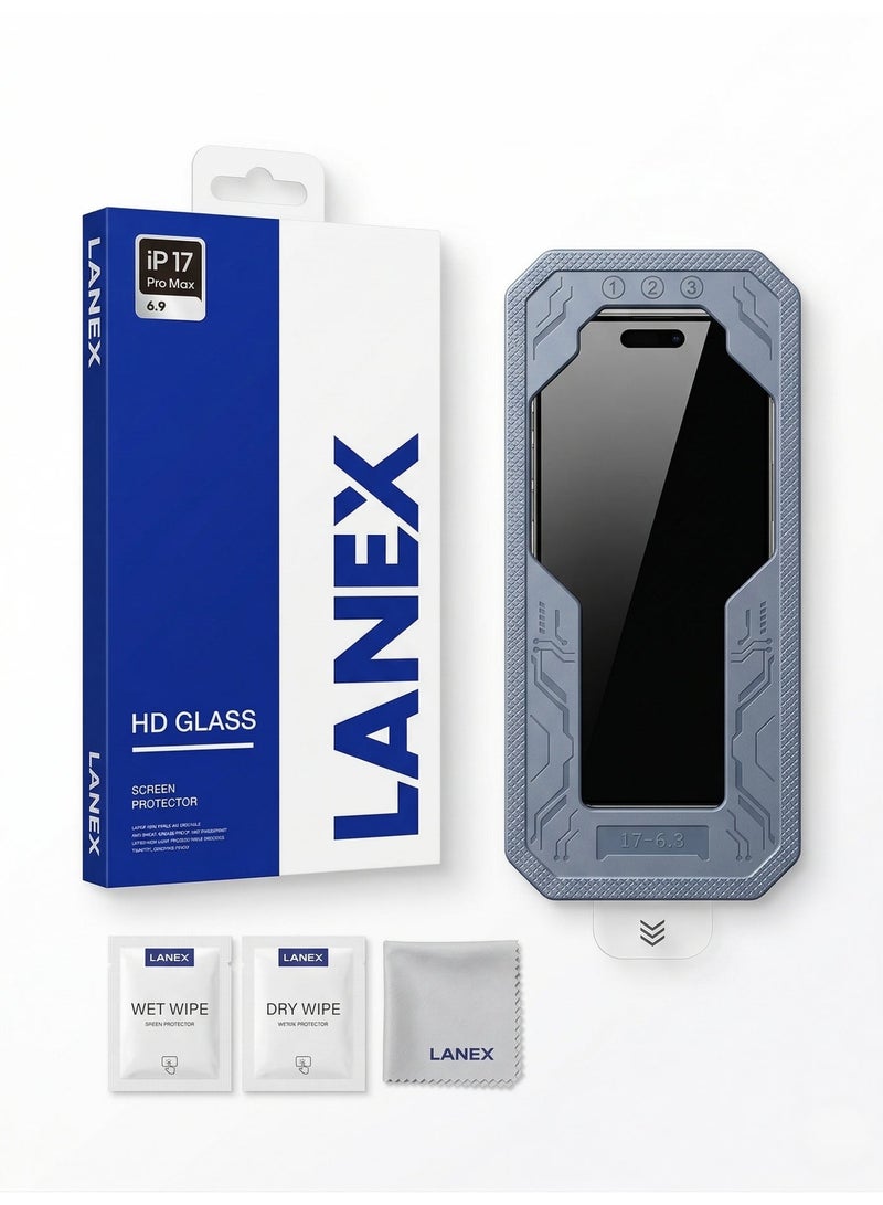 لانيكس شاشة حماية زجاجية فاخرة لهاتف ايفون 17 برو ماكس (iPhone 17 Pro Max) مقاس 6.9 بوصة مع صندوق تركيب تلقائي وأدوات تنظيف - زجاج مقوى عالي الشفافية (HD) - Image 3